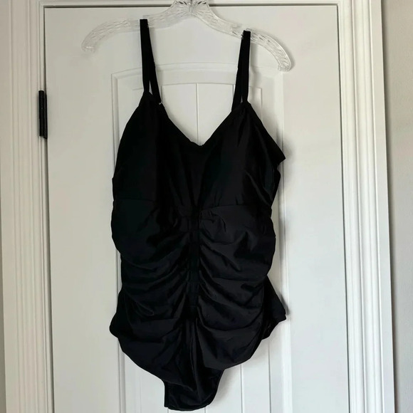 INC International Concepts Black Ruched One Piece Swimsuit - Picture 1 of 8